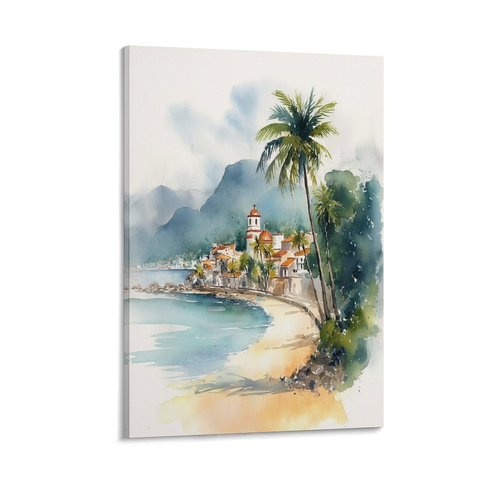 XWYMXZ Martinique Watercolor Caribbean 20x30inch(50x75cm) Vintage Travel Poster Watercolor Canvas Art
