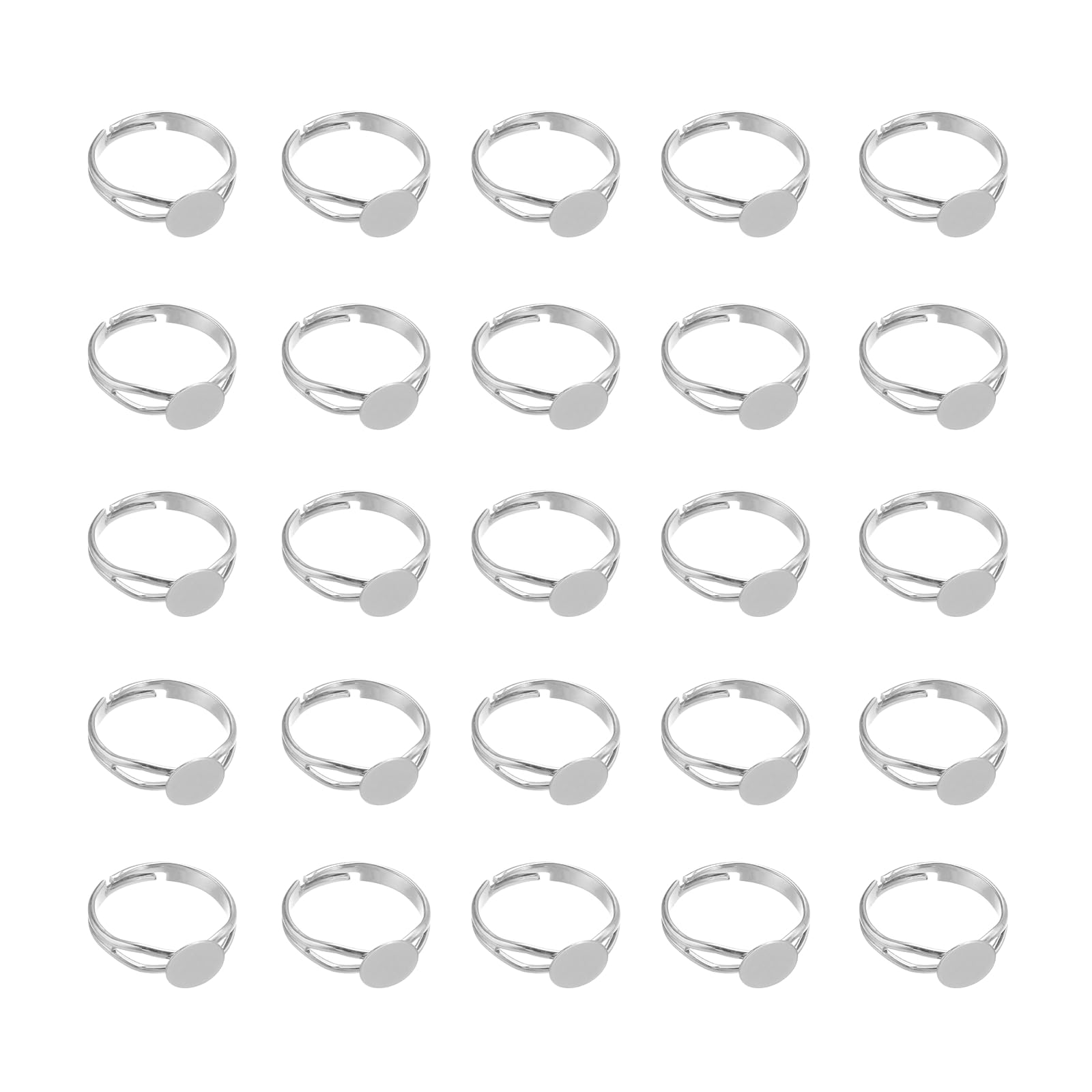 sourcing map Adjustable Blank Rings for Jewelry Making, 40 Pcs 8mm Adjustable Flat Blank Ring Base for Men Women DIY Crafts Jewelry Findings Components Birthday Wedding, White Tone