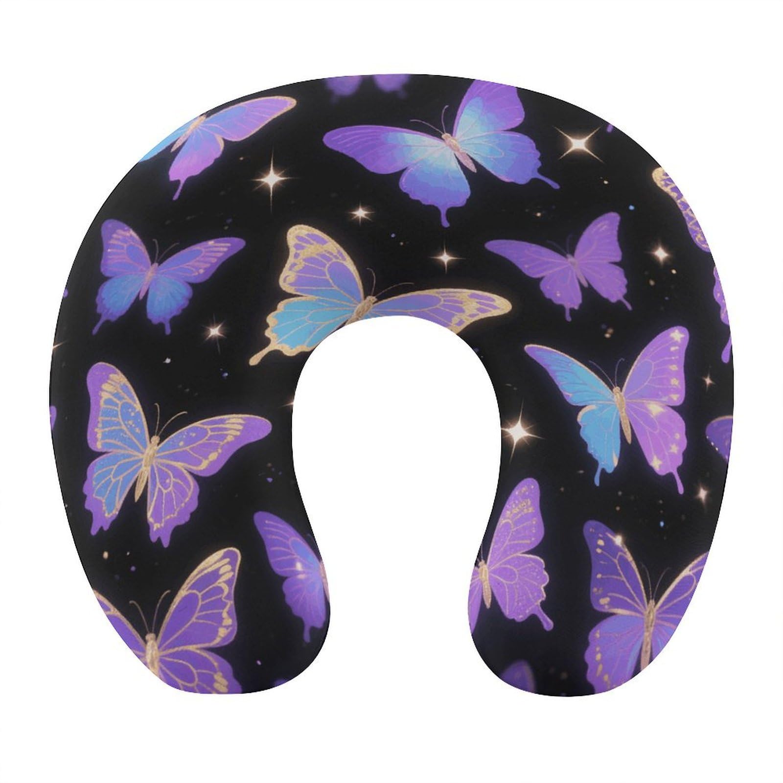 VstaDank Colorful Butterfly Neck Pillow Soft Comfortable Travel U Shaped Pillows Portable Pillows for Shoulder Memory Foam Head Support Pillow for Airplane Car Home Office