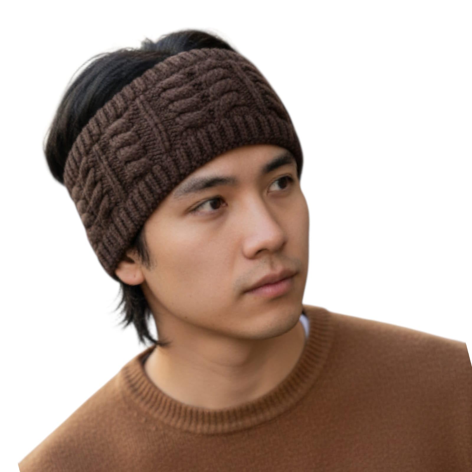 Woolen Knitted Headband Unisex, Earwarmer, Earmuffs, for Men and Women (Dark brown)