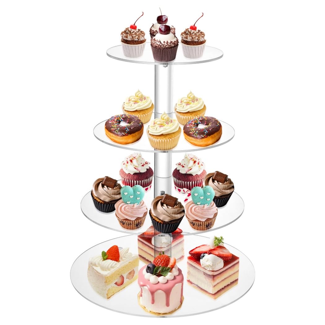 Générique Présentoir à gâteaux en acrylique à 4 niveaux, support rond pour gâteaux et desserts, tour à pâtisseries, pour mariage, anniversaire, fête et barbecue