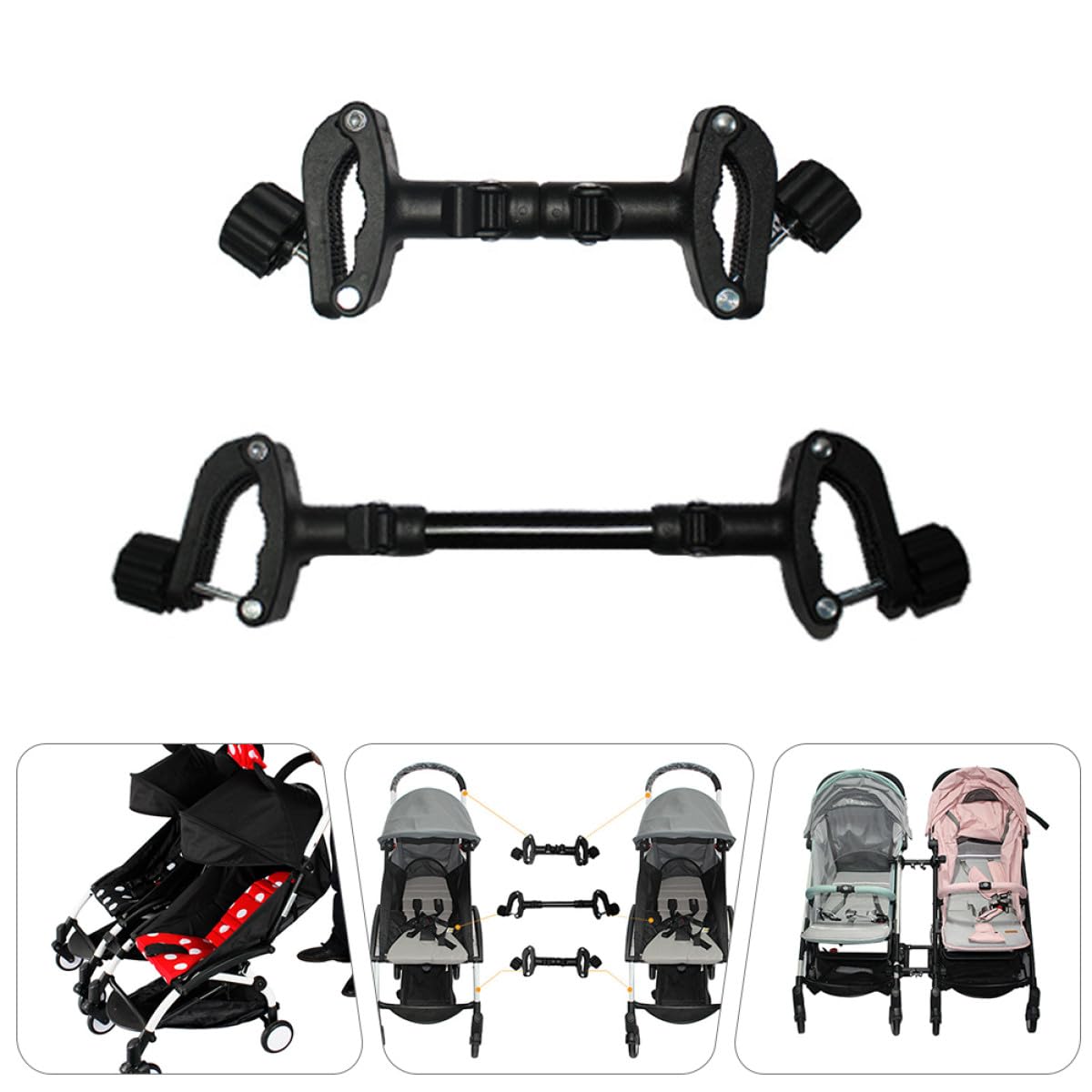 GALPADA Connecteur Double pour Poussette Jumeaux 3 Pièces en Fer et Plastique Léger Anti-Rouille, Adapté pour Poussette Bébé en Extérieur, pour Parents