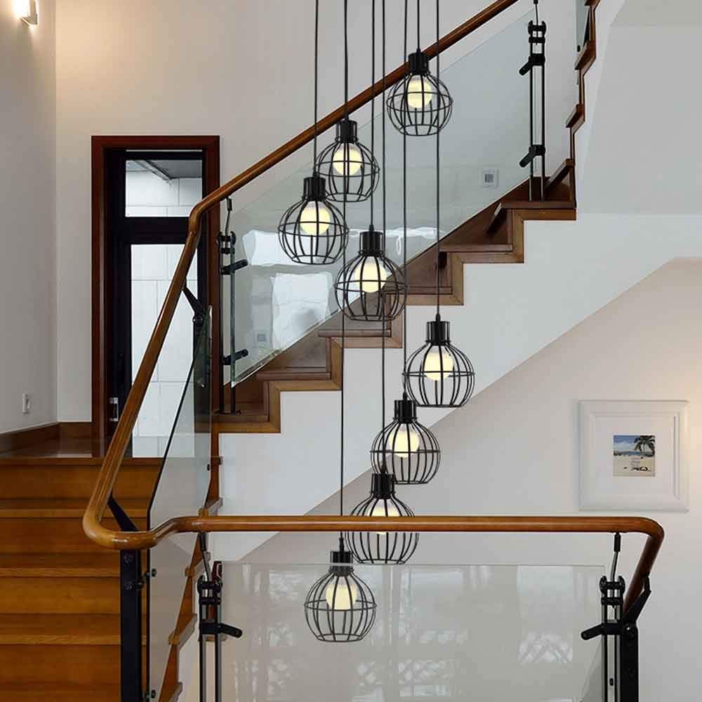 LYMSXAZOU 8 Balls Spiral Staircase Chandelier Modern Minimalist Long Villa Creative Nordic Living Room Lamp Black Color E27 40x180cm Made in China