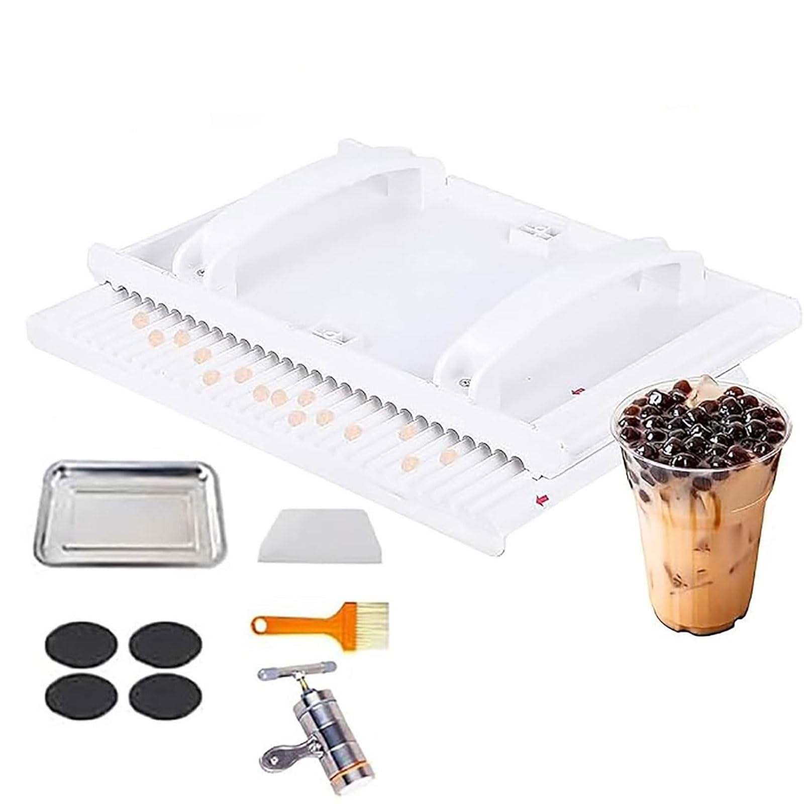 Macchina per la creazione di perle di tapioca, strumenti manuali fai da te per perle da 3-12 mm, doppio manico con deflettore scorrevole, ideale per negozi di tè al latte e cucine domestiche