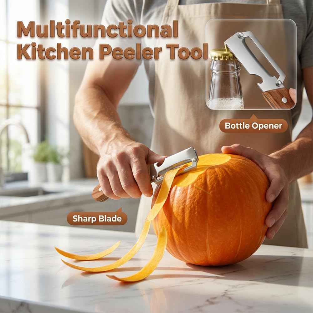 Pelapatate nuovo modello 2026, Pelapatate Ergonomico e Affettatrice per Frutta, Lama Affilata per Carote, Mele, Kiwi, Arance, Utensile da Cucina Facile da Impugnare (2PCS) - 4