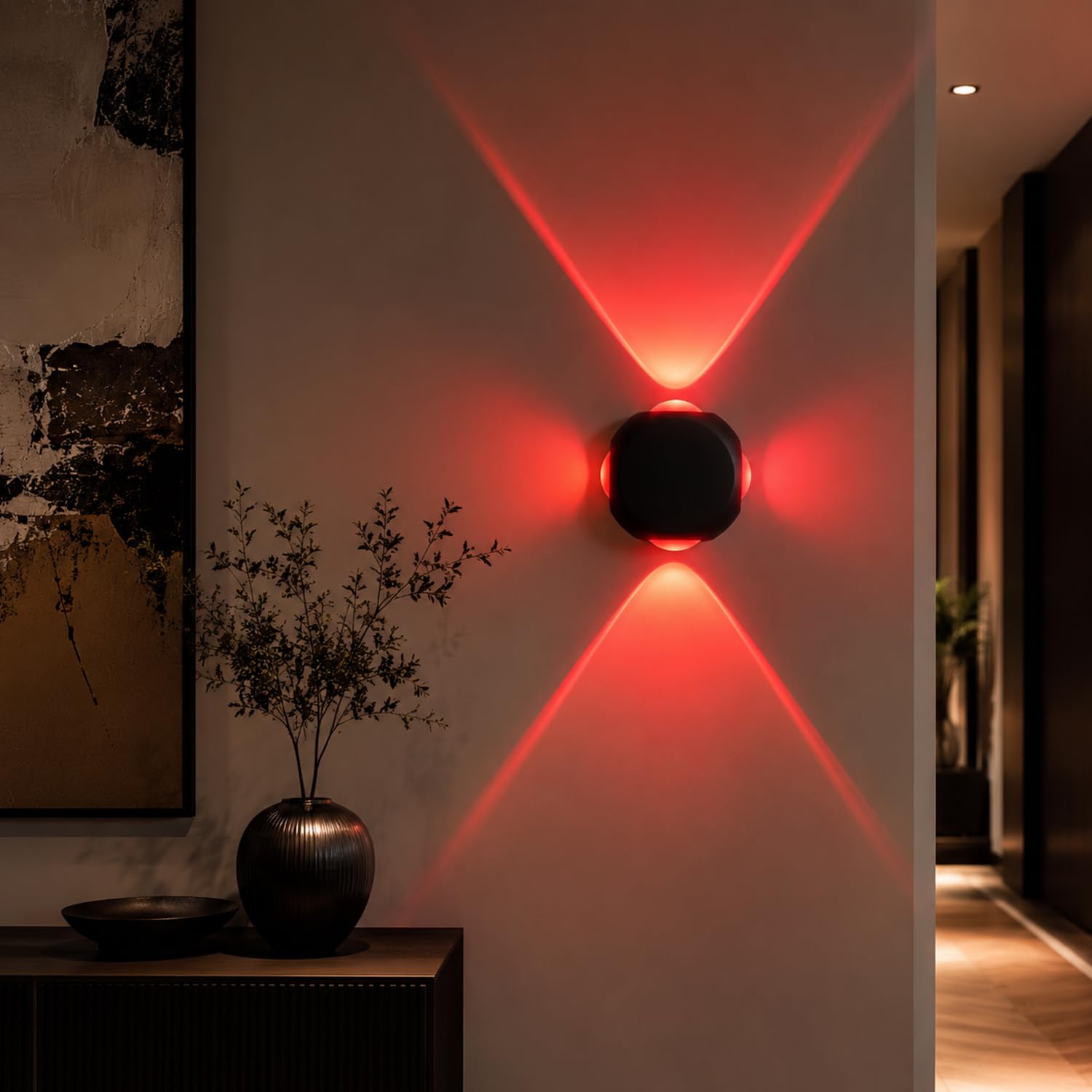 Aura 4-Way Circular Architectural Wall Sconce – Matte Black Decorative Accent Lamp with Red Cross Beam Pattern for Modern Entrances & Walls-image-46