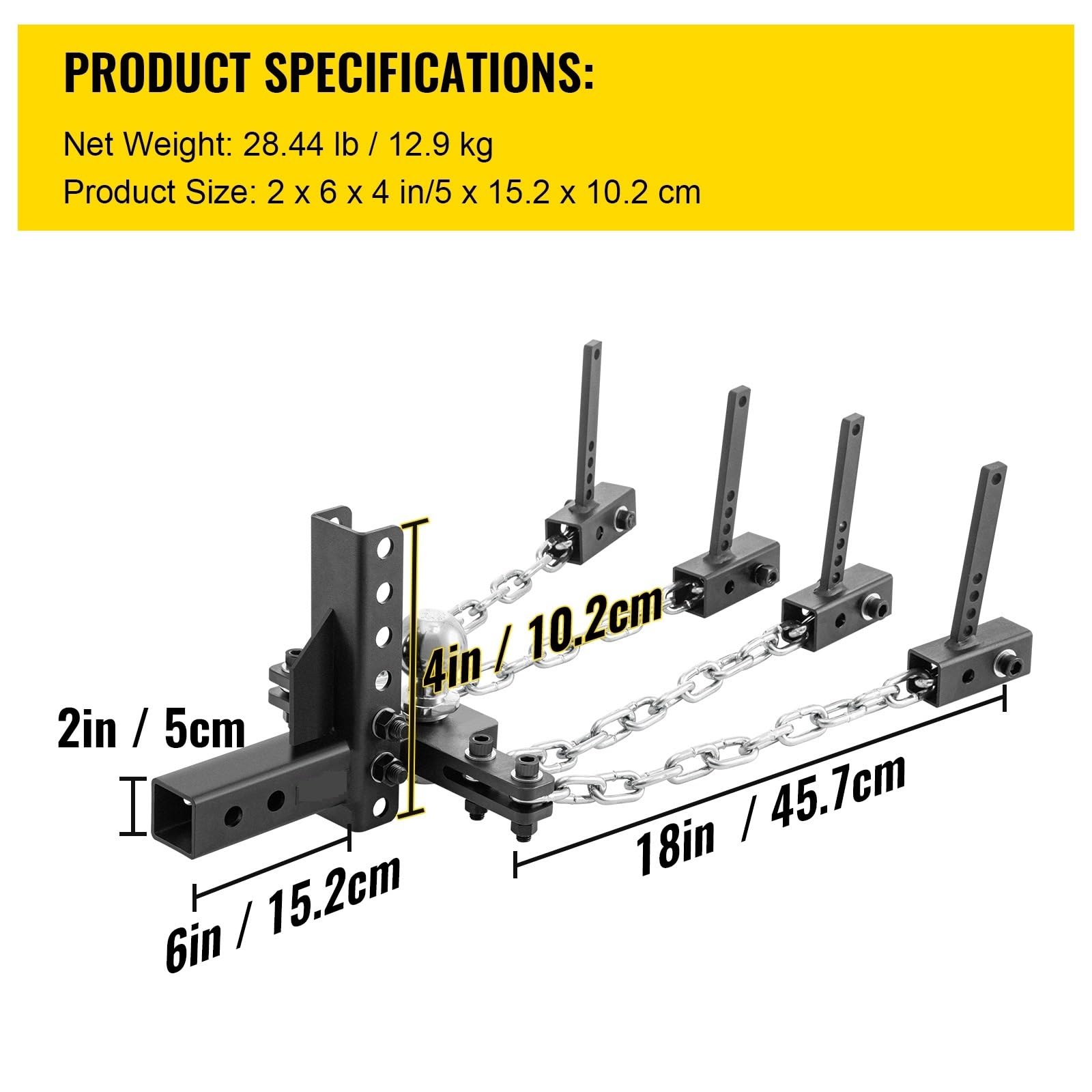 1000 libbre distribuzione del peso Equalizer Bar Trailer 4 gancio di traino capacità della linguetta livellamento carico con controllo dell'oscillazione,Elevata Stabilità(1000lbs 4in)
