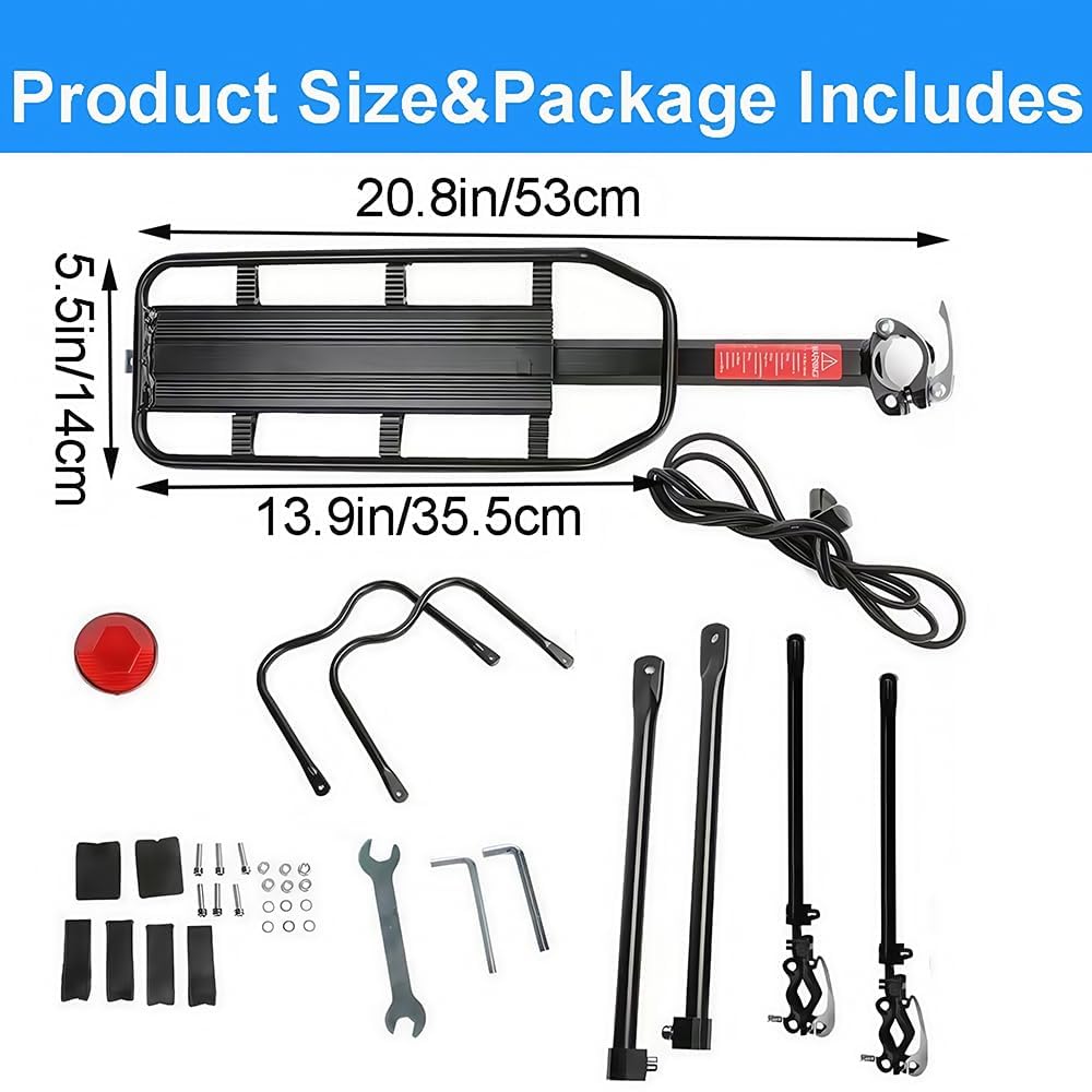 Hinterer Fahrradträger für Fahrrad, 110Lbs/50kgs Kapazität Fahrradgepäckträger mit reflektierendem, verstellbarem Schnellspanner Mountain Road Bicycle Cargo Rack