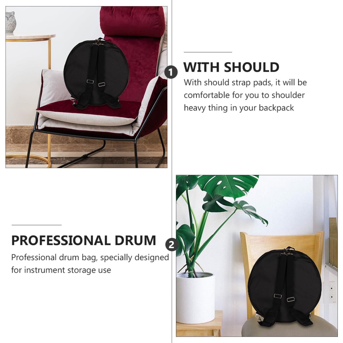 SUPVOX Drum Backpack Shoulder Pads Gig Bag for Instrument Storage Oxford Cloth Multi-functional Design