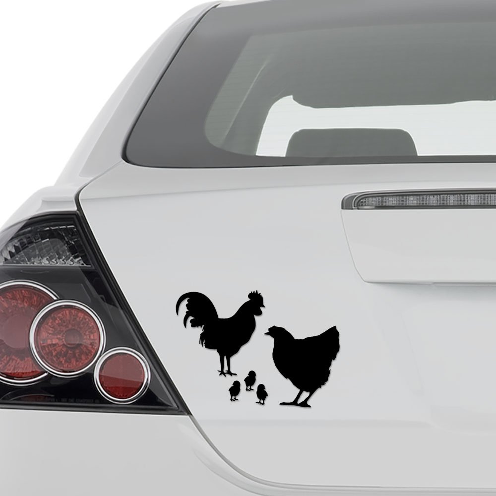 Chicken Family Farm Hen Rooster for Car Truck Motorcycle Windows Bumper Laptop Home Wall Decor Vinyl Sticker Decal - Size [6 in/15 cm] Wide Color- Matte White