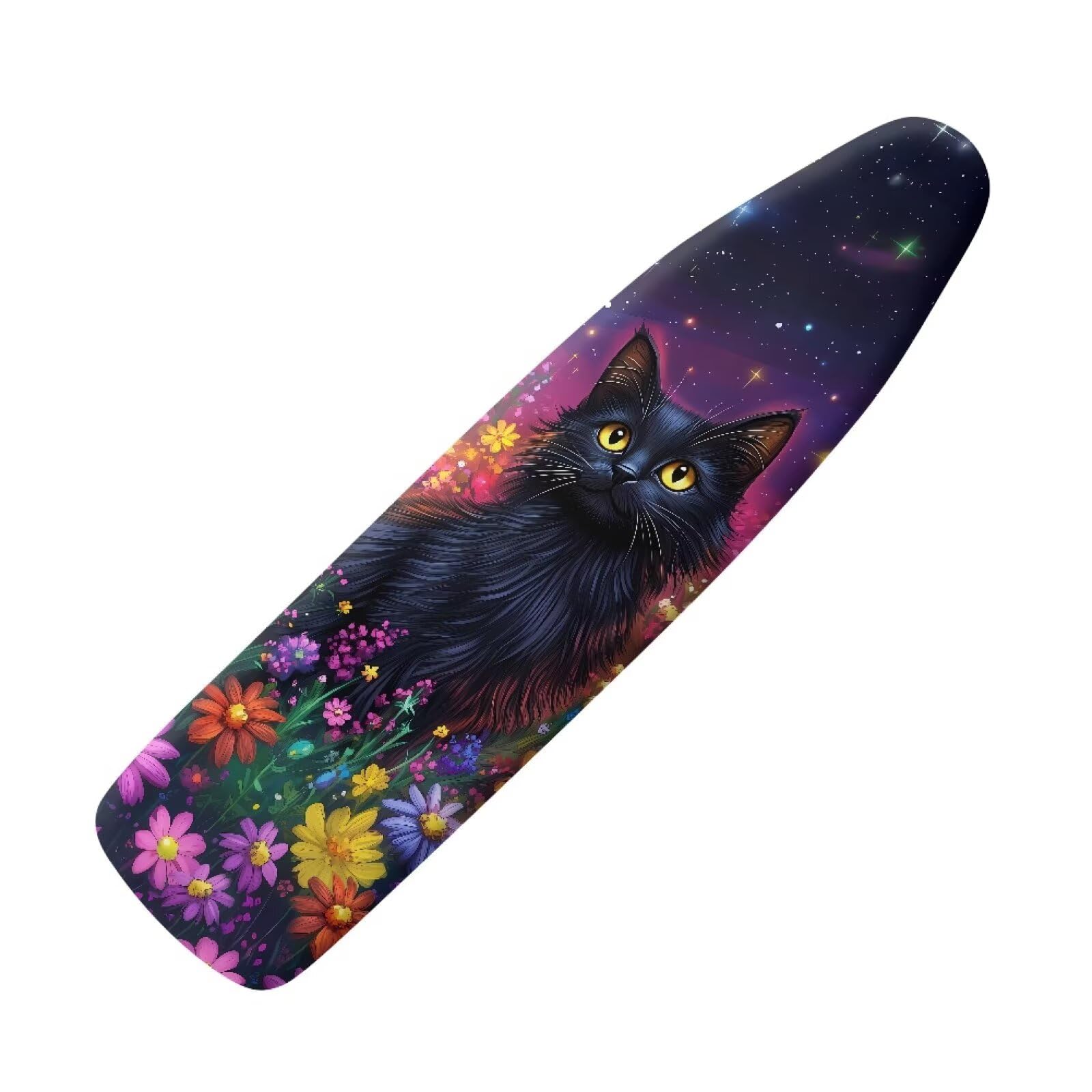 Suhoaziia Black Cat Floral Iron Pad Covers Stain Resistant Heat Reflective with Elastic Edge & Cozy Nose Pocket 15 x 54 Inch Easy-Fit Ironing Board Cover Machine Washable, Black