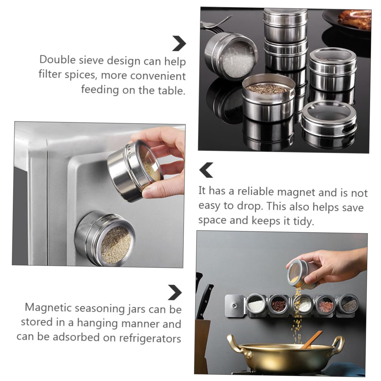 8 pièces Lot de Boîtes à Épices Aimantées Acier Inoxydable avec Couvercle Hermétique et Étiquettes Organiseur Multi-usage pour Cuisine et Bureau