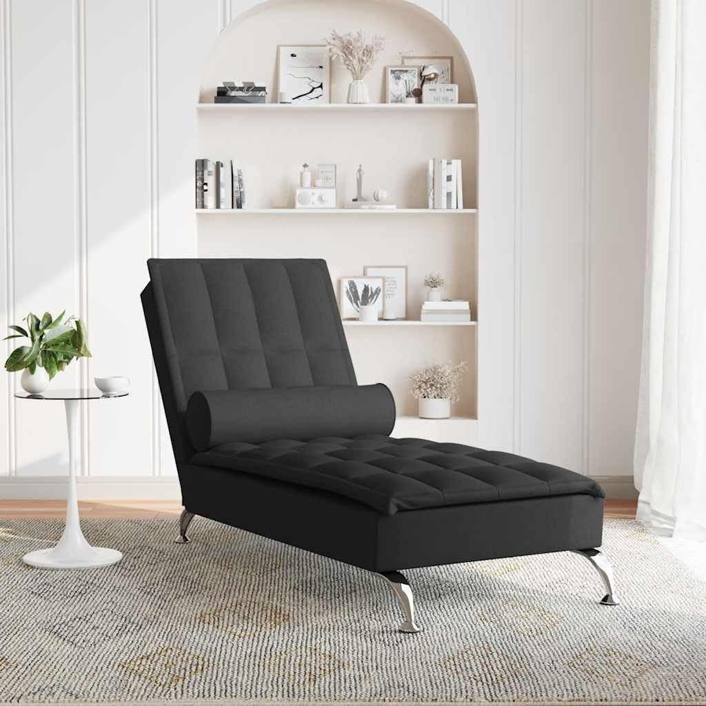 Masażer z rolką pod kark, czarny materiał i wyściółka, 138 x 56 x 75 cm, w zestawie kabel USB 160 cm, do salonu i kącika do czytania, z wibracjami