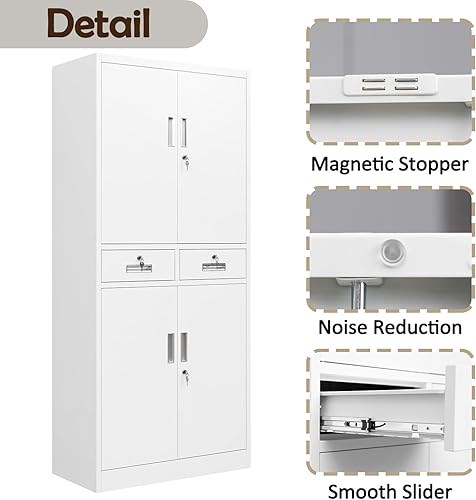 Miniatura 4 de CJF Armario de almacenamiento de metal con estantes y cajones ajustables, armario de almacenamiento de despensa con bloqueo para oficina, garaje,