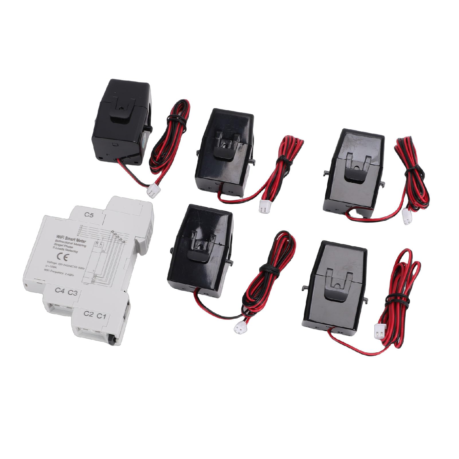 FILFEEL Medidor de Energía WiFi con Sensores de Circuito 5 × 100 A – Monitoreo Bidireccional de KWh Para/vida/asistente – Detección de Energía CA en Tiempo Real, Medición de Red Solar y Análisis de