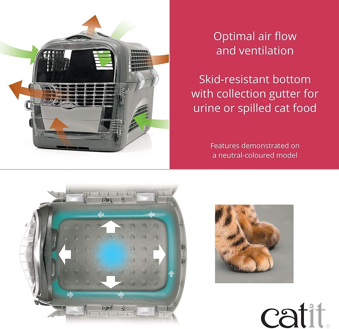 Catit Pet Cabrio Transportín para Gato, Cherry