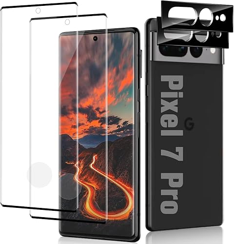 Paquete de 2+2 Protector de pantalla para Google Pixel 7 Pro, vidrio templado 9H, incluye 2 protectores de lente de cámara, soporte ultrasónico de