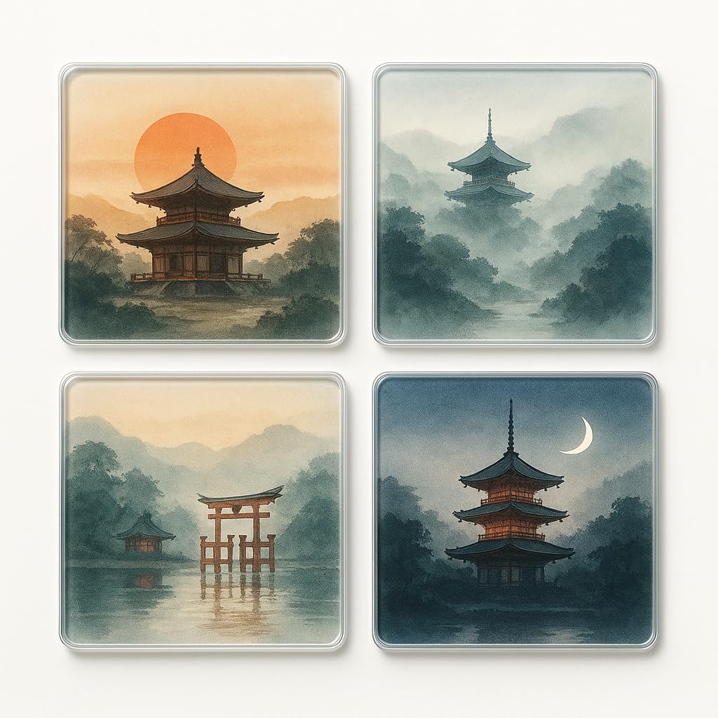 The Plum Penguin Zen Garden Palette Acrylic Coaster Gift Set Of 4 With - Japanese Art Decor For Tranquil Home Ambience