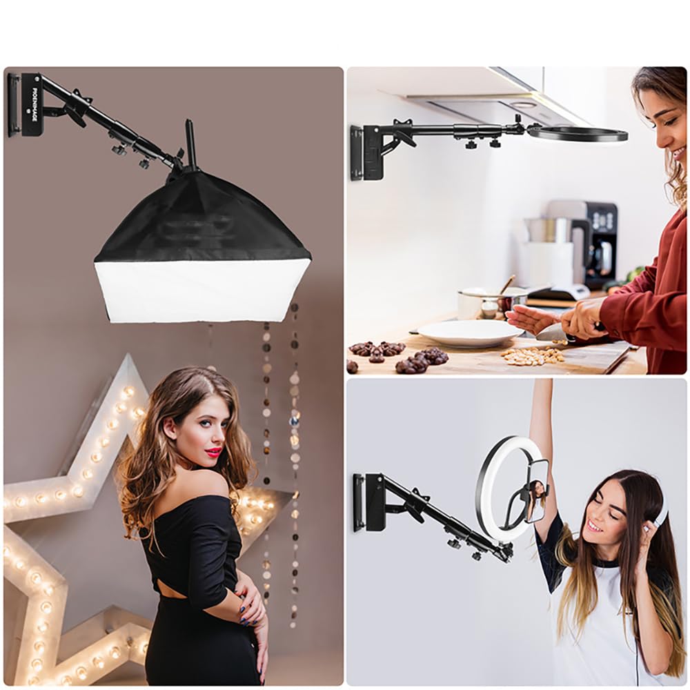 NEWFUN Soporte de Pared para Fotografía, Brazo Mural Triangular, 53-100 CM, Brazo Triangular Brazo de Pared de Cámara Giratorio 180° Flexible para luz Anular, Softbox, Paraguas Monolight