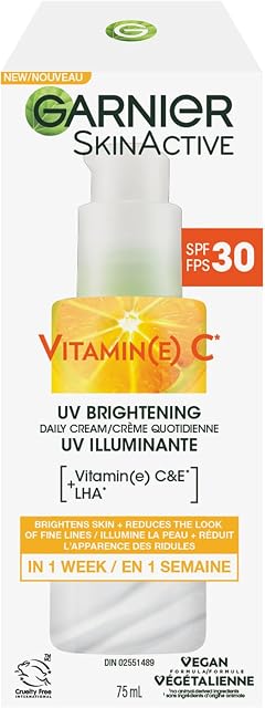 Garnier Face Sunscreen SkinActive Vitamin C UV Brightening Daily Cream SPF 30, Brightening & Protection, Lightweight Moisturizer, UV Defense with Vitamin C, 75ml