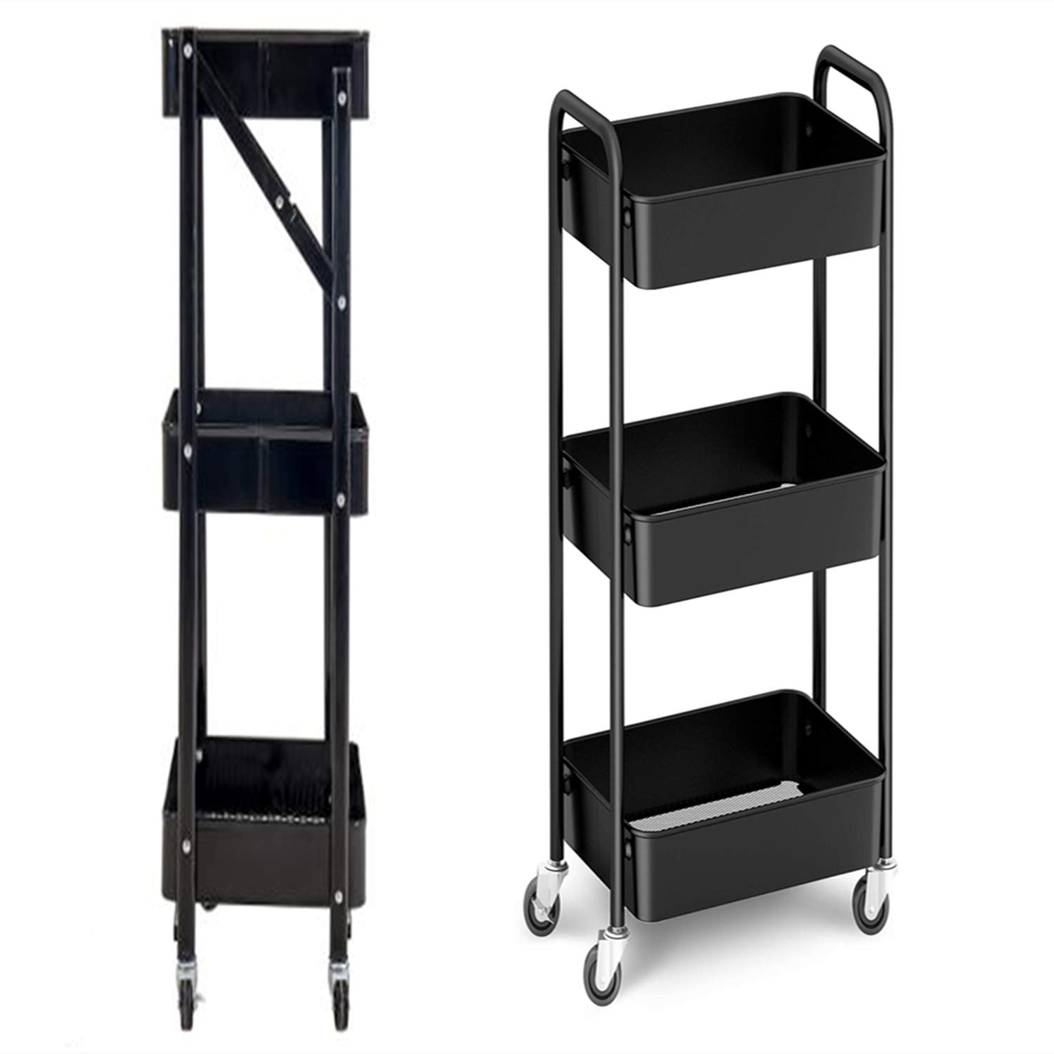 Buy Foldable 3 Tier Rolling Storage Cart with Drawers, Rolling Cart