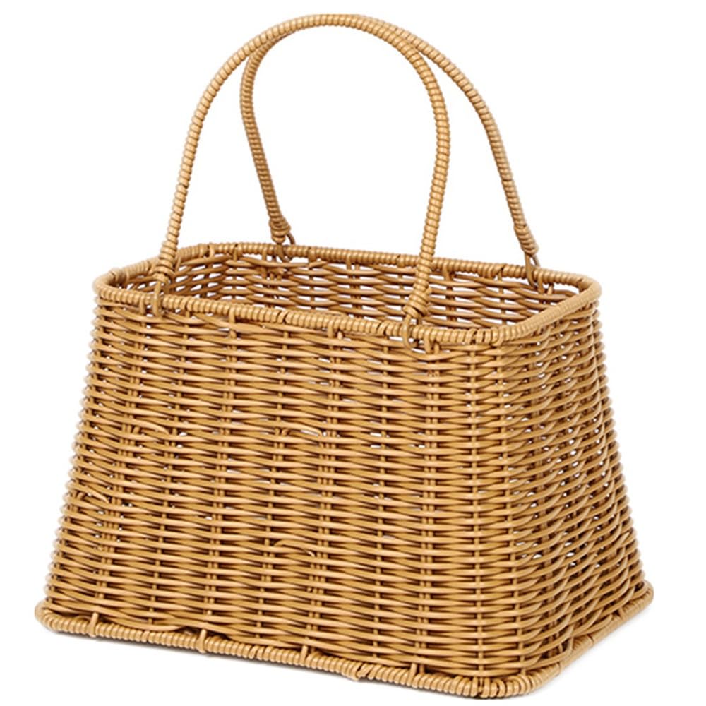 Wicker Picnic Basket Rattan Handle Handbag Storage Basket for Picnic Camping Outdoor