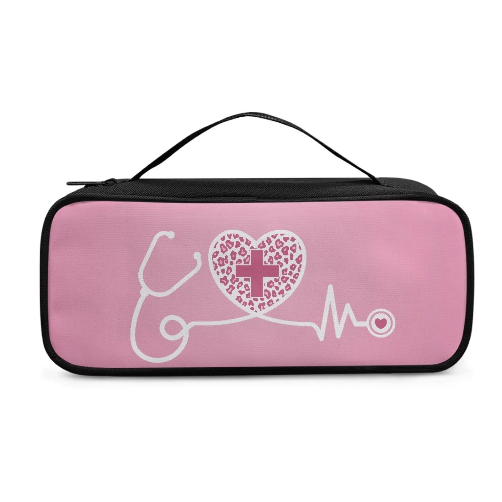 Sepetwhos Pink Cross Heart Stethoscope Carrying Case Large Protective Stethoscope Casewith Handle Shockproof Hard Organizer Storage Bag for Nurse Essentials for Work
