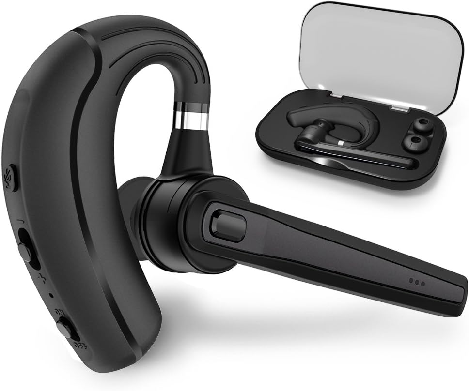 DAROMAX Bluetooth Headset Wireless Earpiece for Cellphones - Ear Piece Hands Free Earbuds Headphone w/Mic, Noise Cancelling for iPhone Samsung Cellphone Driving