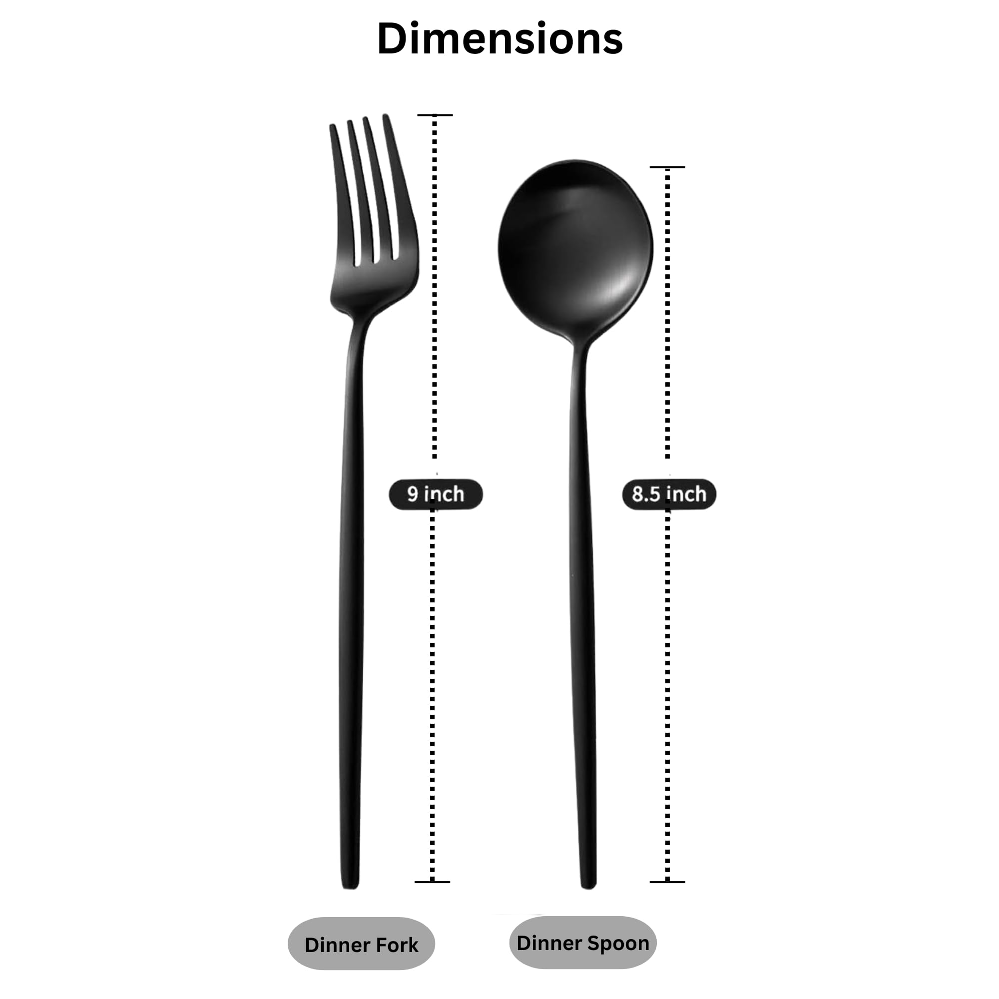 Matte Black Spoon & Fork Set - Stainless Steel Cutlery -8 Matte Black Spoon & Fork Set - Stainless Steel Cutlery -8
