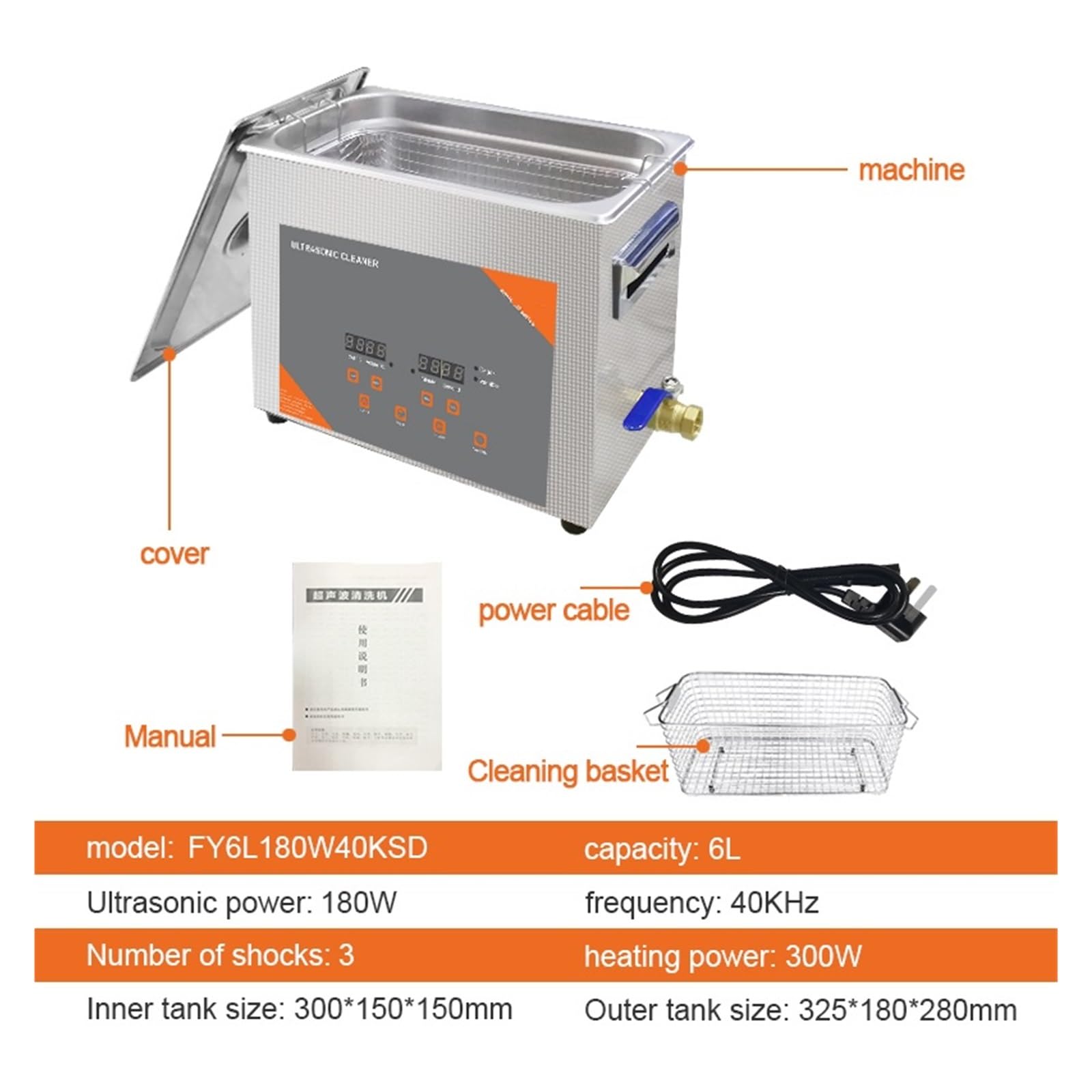 Limpiador Ultrasónico Digital De 6L Y 180W, Temporizador Calentado For Baño, Degas For Disco De Vinilo, Inyector De Carburador, Motor De Piezas De Automóvil De Latón