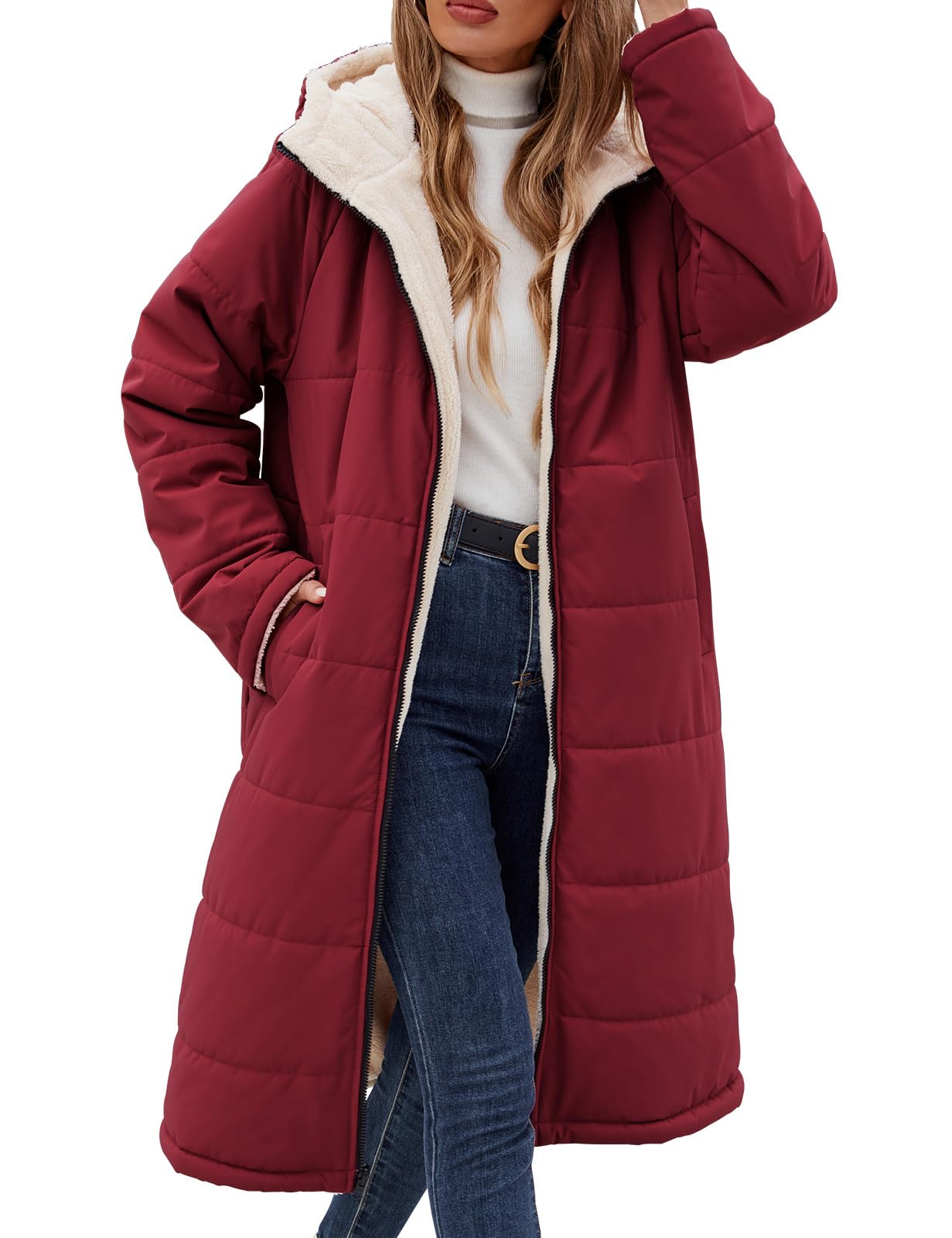 Tuopuda Giubbotto Donna Invernale Giacca Lunga Reversibile con Cappuccio