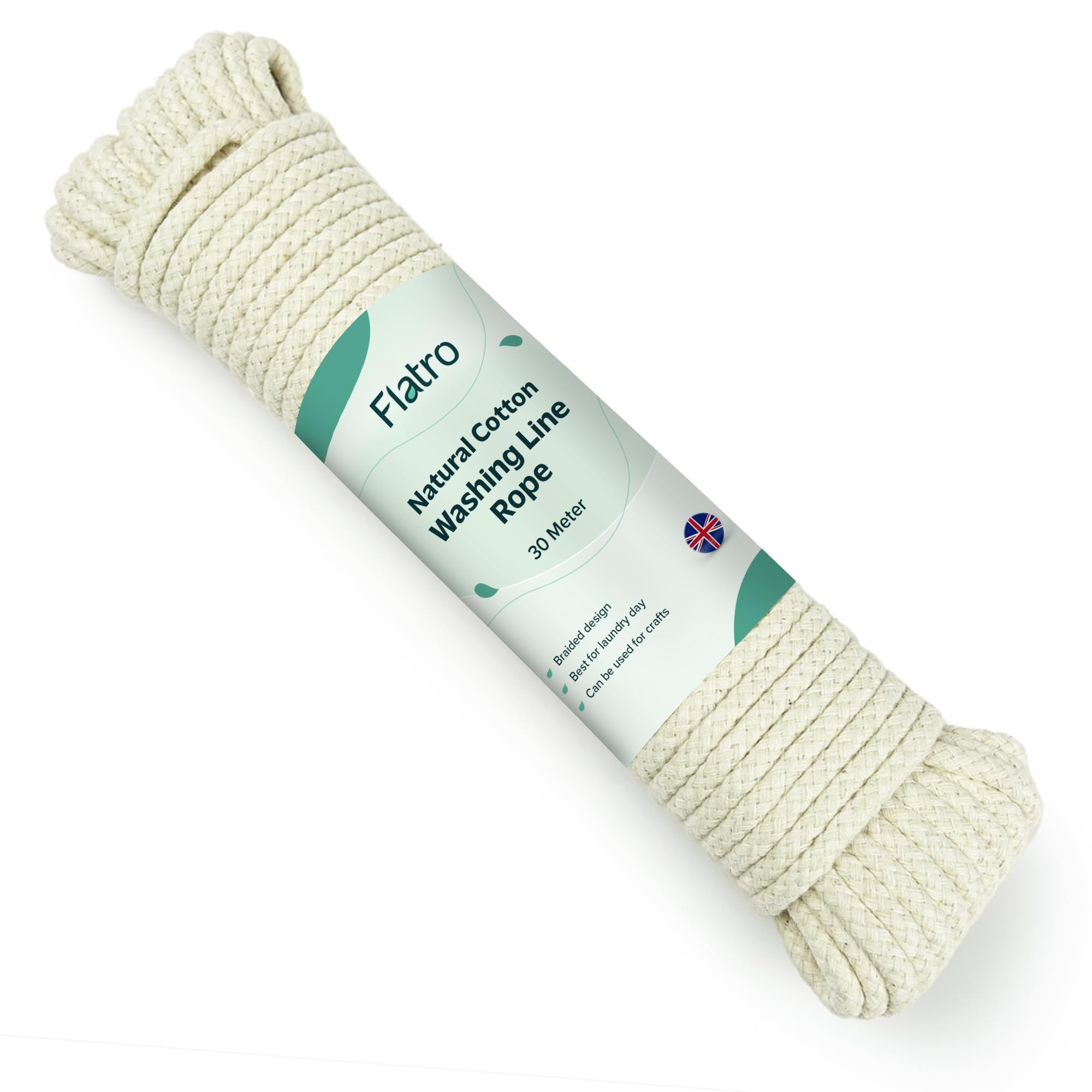 Flatro Beige Natural Cotton Clothes Line For Outside | Strong Braided Washing Line Rope | 30M/99Ft X 5Mm Thick Tear Resistant Clothes Lines For Outside | Washing Lines Outdoor | 130Kgs Pulling Force Rope (30M)