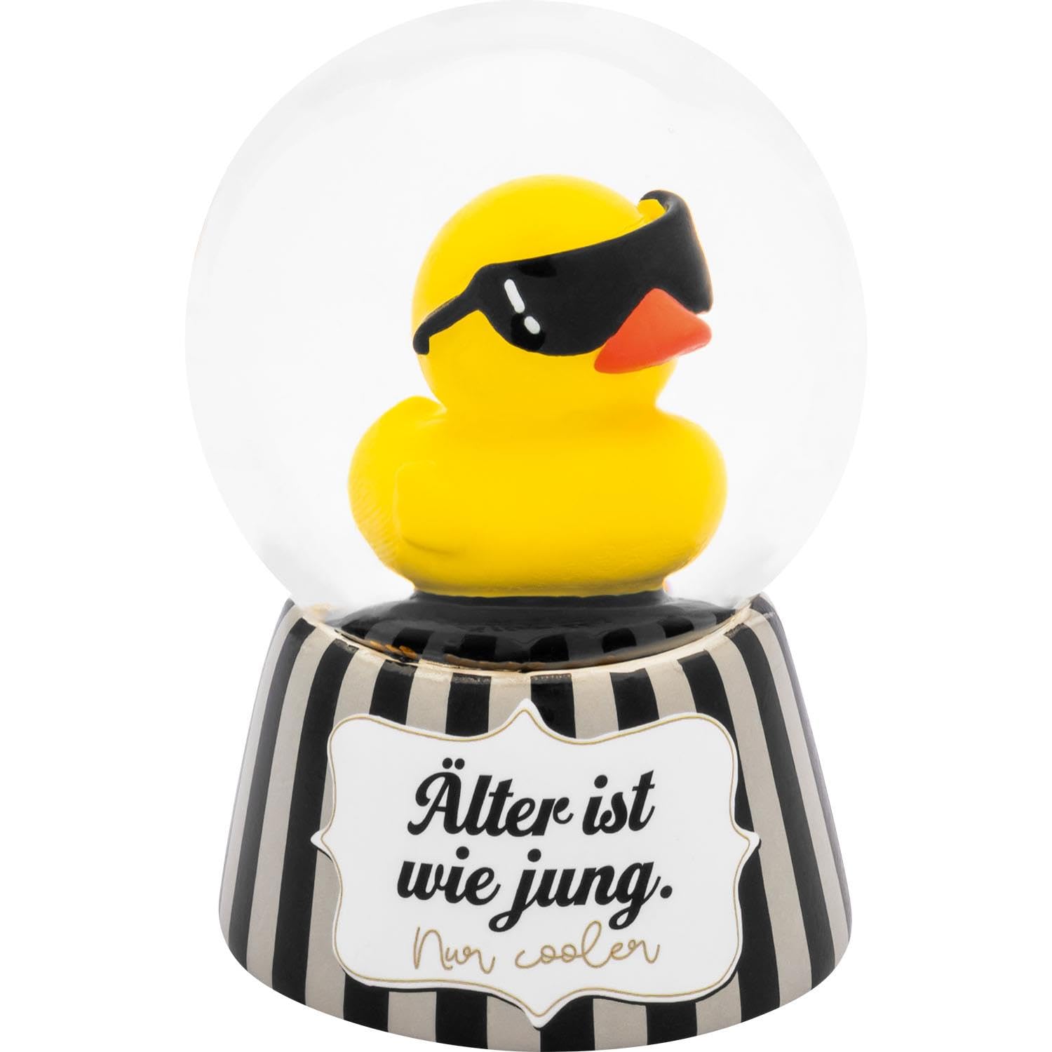 Sheepworld Dream globe with duck and saying "Älter", snow globe for shaking, glass, polyresin, height 6.5 cm, funny gift, birthday gift, 74843