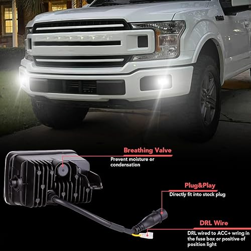 Miniatura 6 de Kit de luces antiniebla LED compatible con Ford F150 2015 2016 2017 2018 2019 2020 repuesto para parachoques de conducción aprobado por DOT, 1 par,
