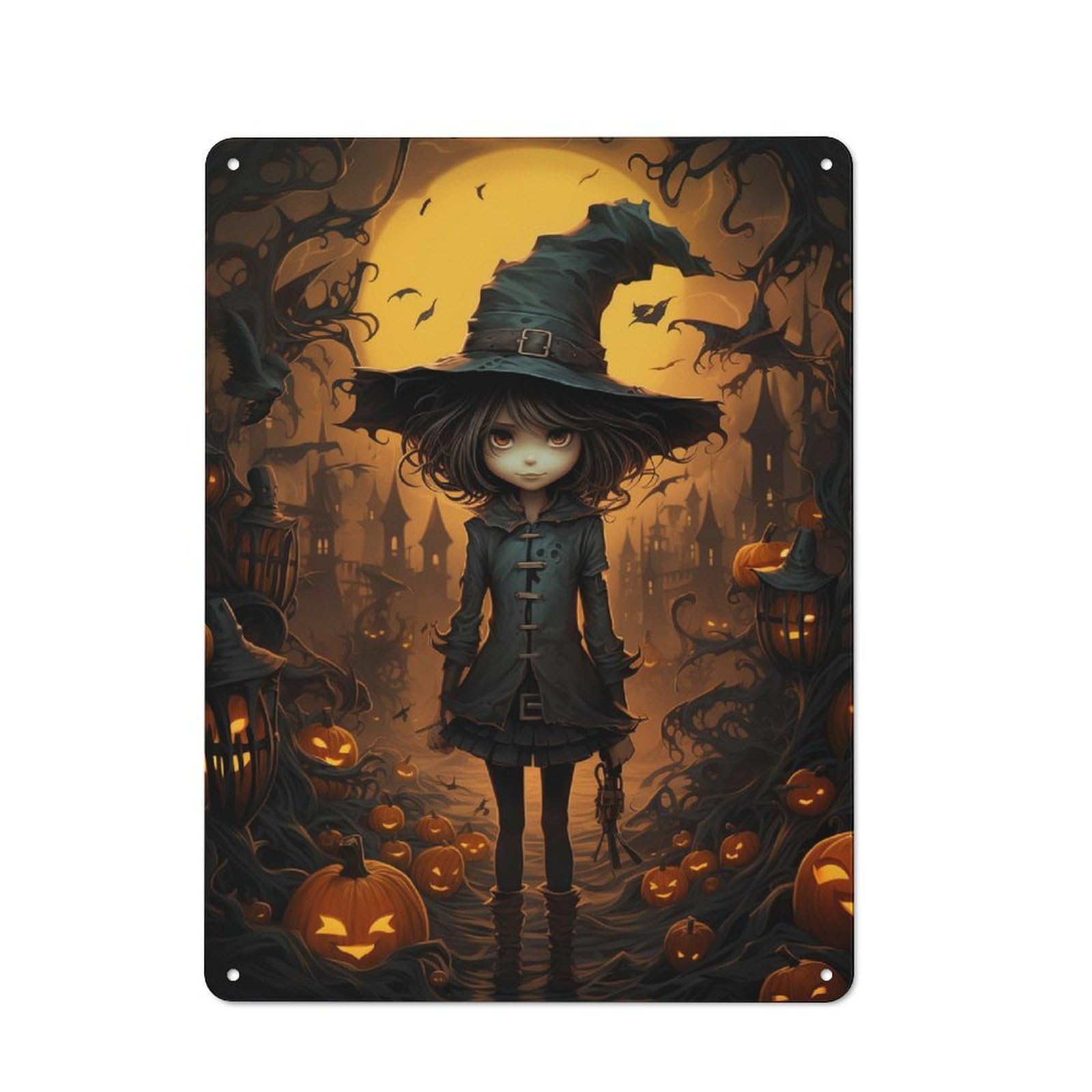 Junmoney Girls Halloween Witch Vintage Tin Sign 40X30cm With For Man Cave Or Games Room, For Games Room Collectors
