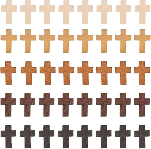 Miniatura 8 de SUNNYCLUE 200 dijes de cruz de madera de 0.85 x 0.55 pulgadas, mini dijes de cruz pequeños de madera natural a granel para recuerdos de fiesta,
