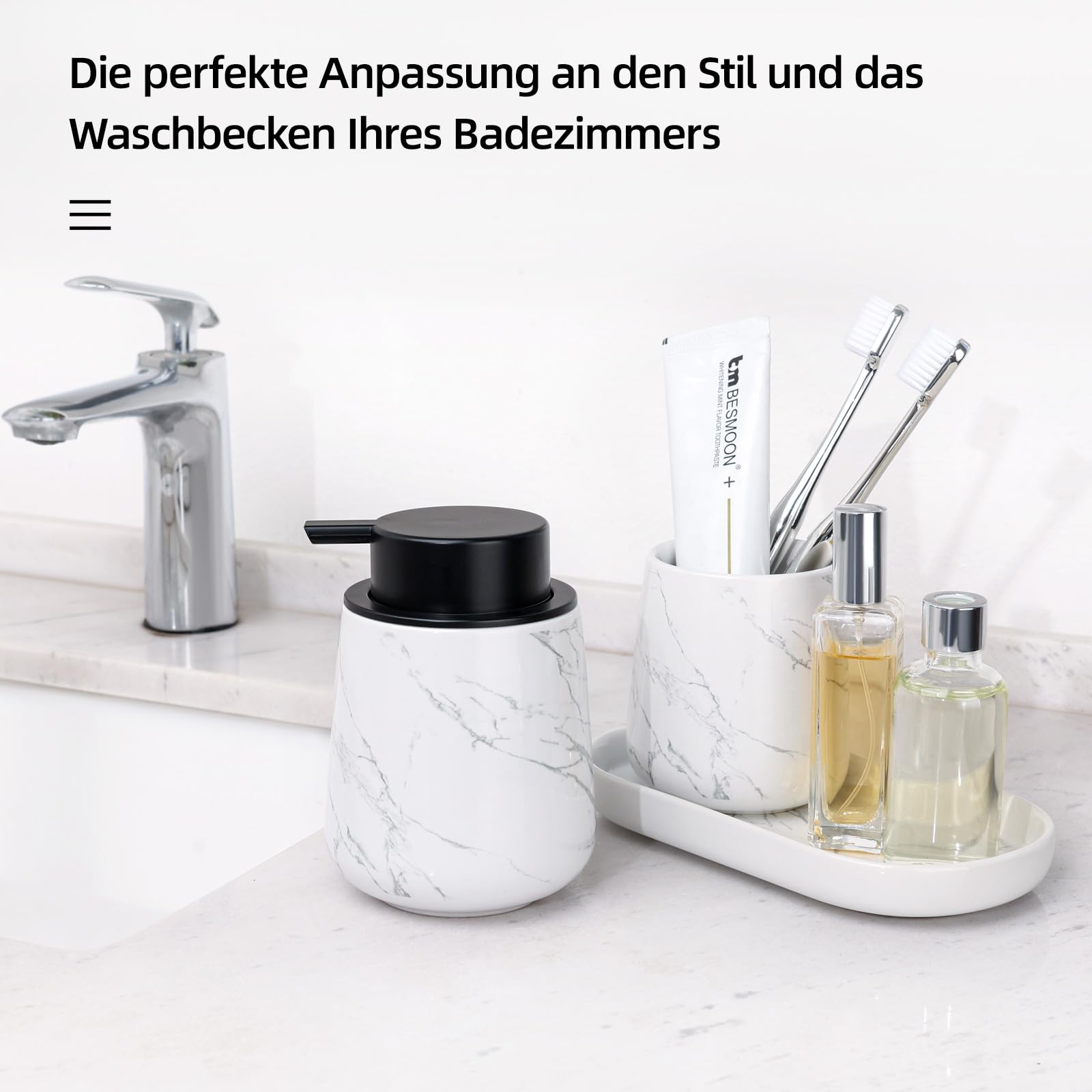 Umlaca Bathroom Accessories - Juego de accesorios de baño de 3 piezas, incluye dispensador de jabón de 350 ml, vaso para cepillos de dientes y jabonera de 320 ml, adecuado para baño, lavabo
