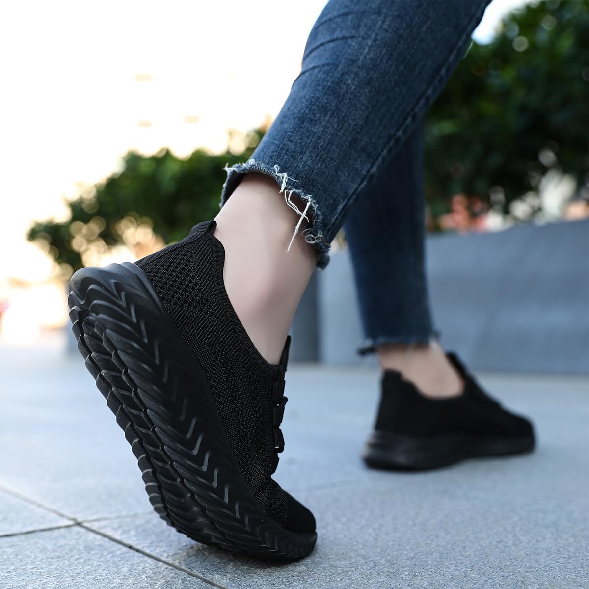 Womens Walking Shoes Casual Slip On Tennis Running Shoes Lightweight Breathable Non Slip Workout Athletic Gym Black Size US 8 - Image 5