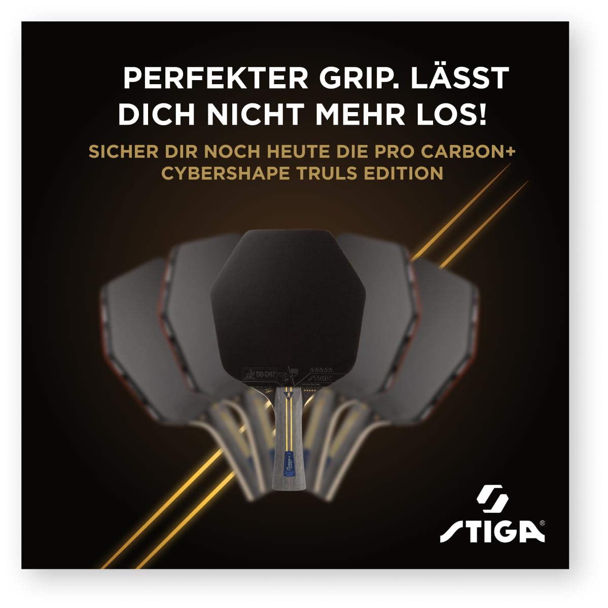 STIGA Pro Carbon Plus Cybershape Truls Edition Tischtennisschläger, 5 Sterne, Größerer optimierter Sweetspot, Touch Carbon-Technologie, ITTF-zugelassene STAR5-Beläge – für Offensive Spieler