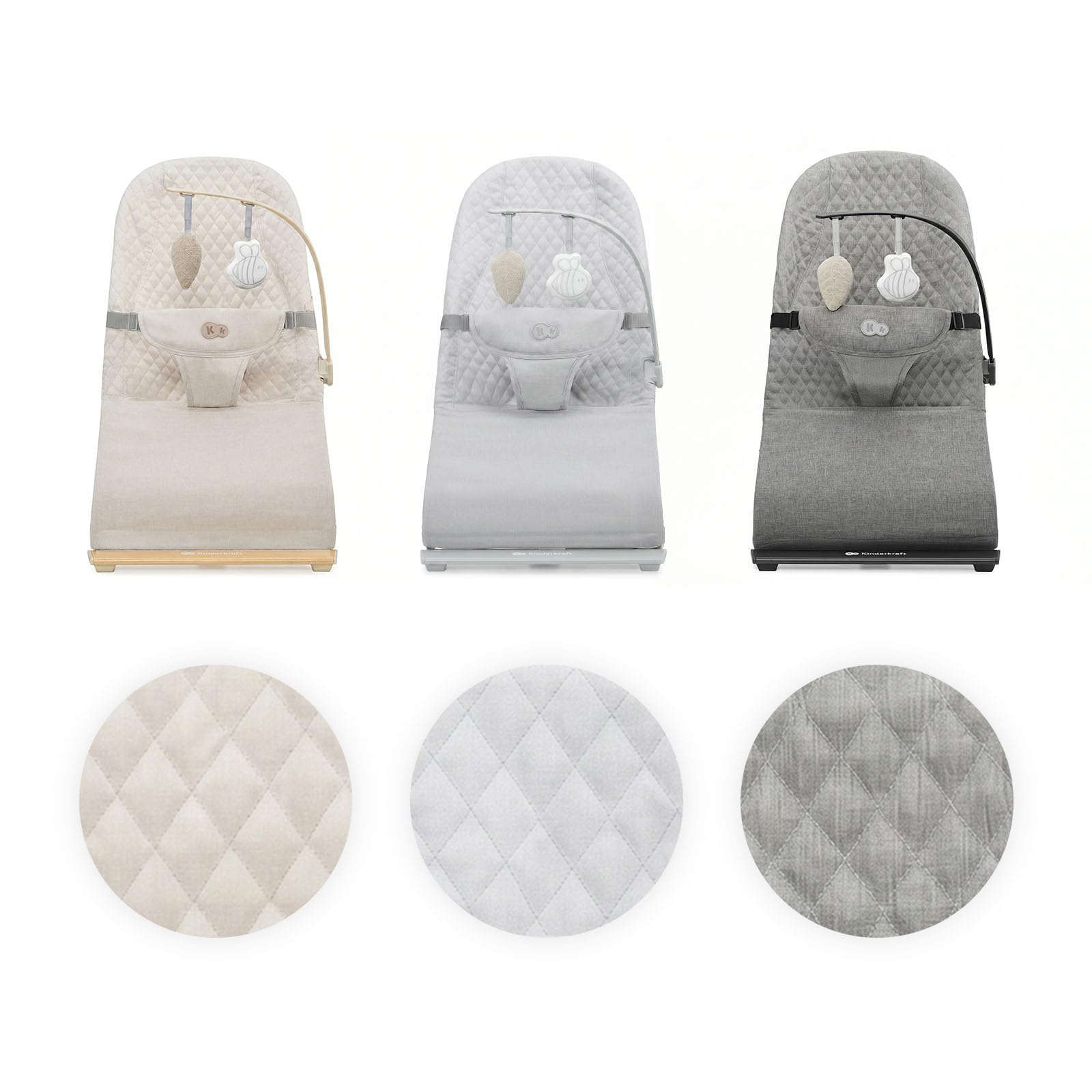 Kinderkraft MIMI, hamaca bebé, sin pilas, 3 posiciones, Gris claro