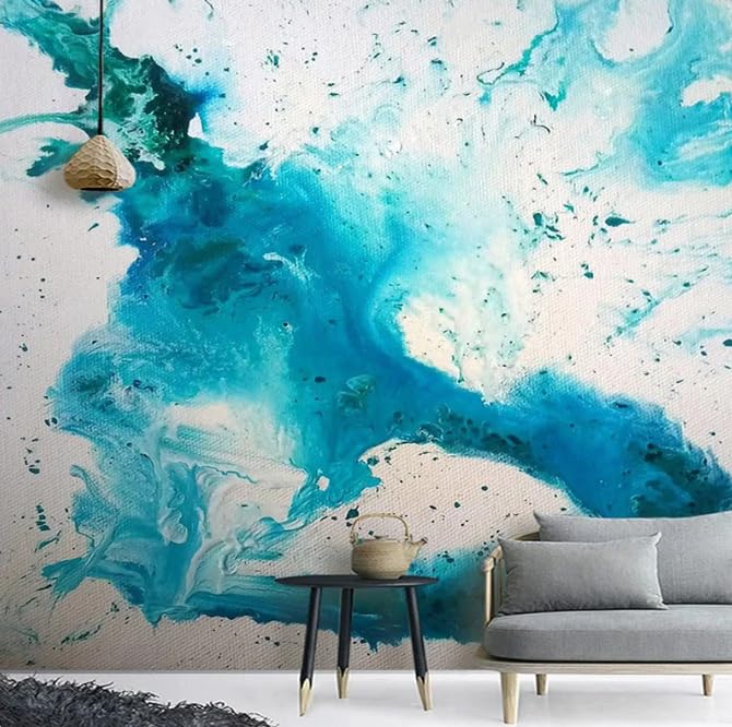 Papier peint chinois bleu paysage décor mural salon panoramique 250x175