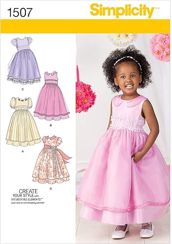 Simplicity 1507 - Vestido formal para niña pequeña, patrón de costura, tallas 4-8