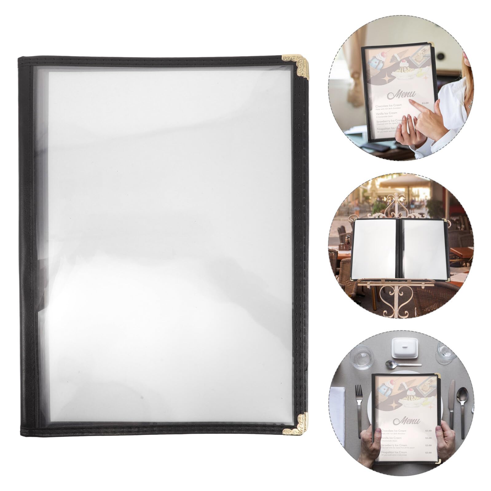SHINEOFI Protège-menu Transparent en Pvc A4 5 Pages Insérables, Résistant aux Rayures, pour Restaurant et Présentation Élégante