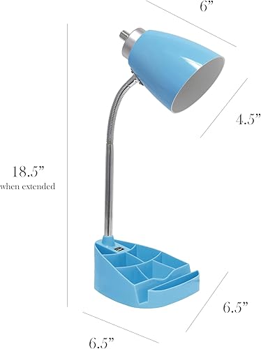 Miniatura 3 de Simple Designs LD1056-BLU-LB - Lámpara de escritorio organizadora de cuello de cisne de 18.5 pulgadas con soporte para tablet iPad, soporte para