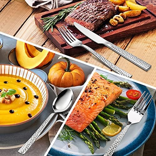 Cutlery Set, Homikit Stainless Steel 32 Piece Cutlery Flatware Sets for 8 People, Hammered Silverware Dinnerware Set Included Metal Fork Knife Spoon, Mirror Finished, Dishwasher Safe