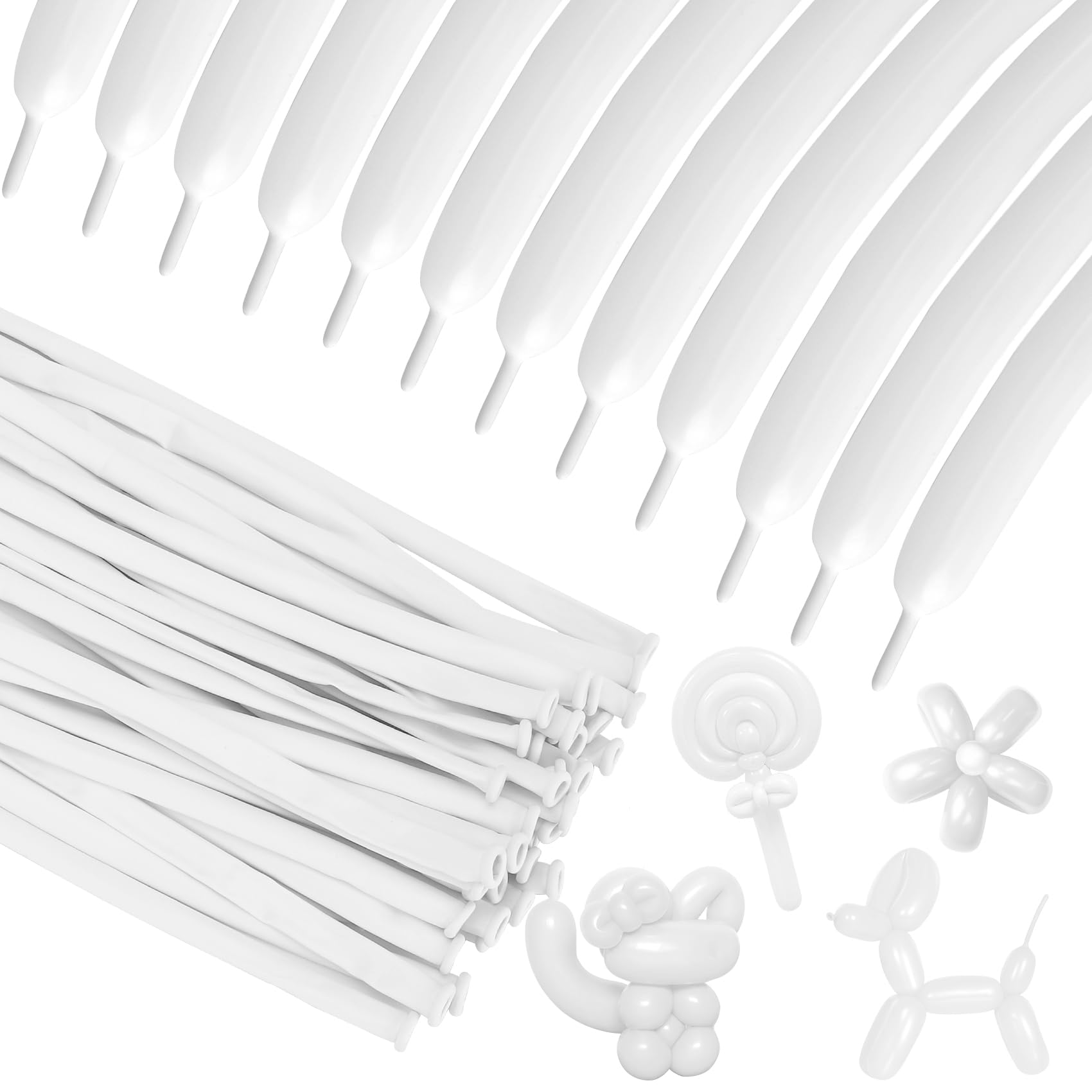 260 White Animal Balloons - 50 Long Balloons for Arch & Twisting