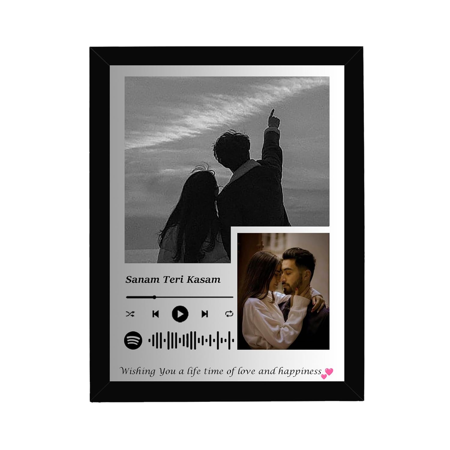 FA6 Wood 2 Pictures Customized Collage Frame With Your Photo And Text – Spotify Song Qr Code For Anniversary, Wedding Gift, (Grey & White) 1 Piece 5 X 7 Inch, Wall Mount, Rectangular