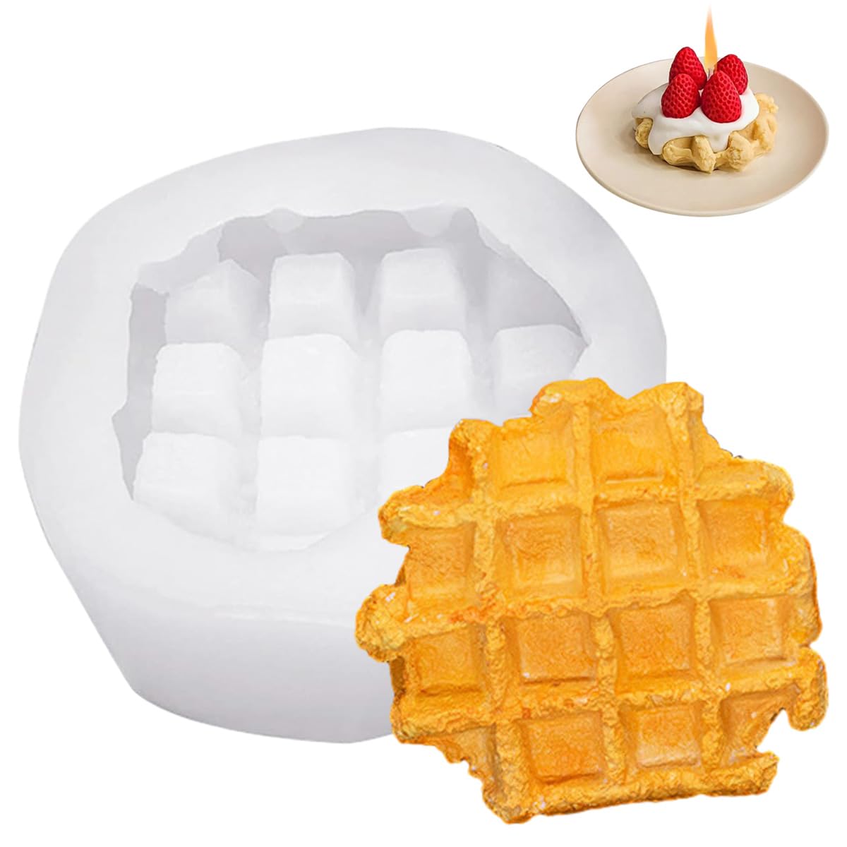 Large Waffle Silicone Mold Waffle Candle Molds Cake Mold Waffle-Shape Soap Moulds Artificial Waffle Shaped Chocolate Mould French Waffles Bread Baking Mould for DIY Casting Clay Art Crafts Ornament