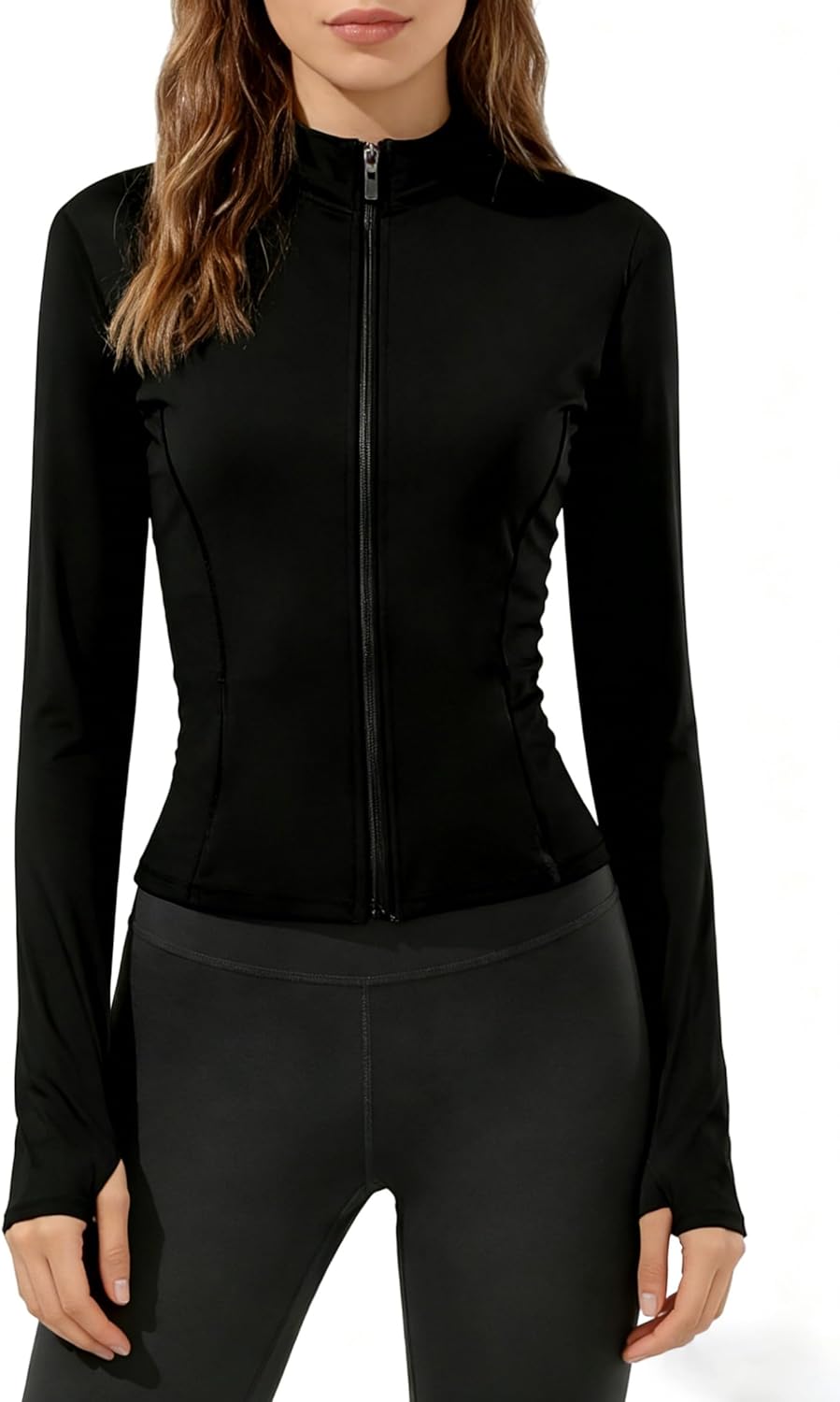 Women's Lightweight Athletic Jacket - Full Zip Yoga Running Top with Thumb Holes,Stretchy Workout Outfit