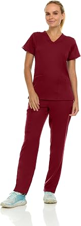 MediChic MINY Womens Stretch V-Neck Pants Medical Nursing Scrubs Set with Flare Pant, Available in Over 16 Colors